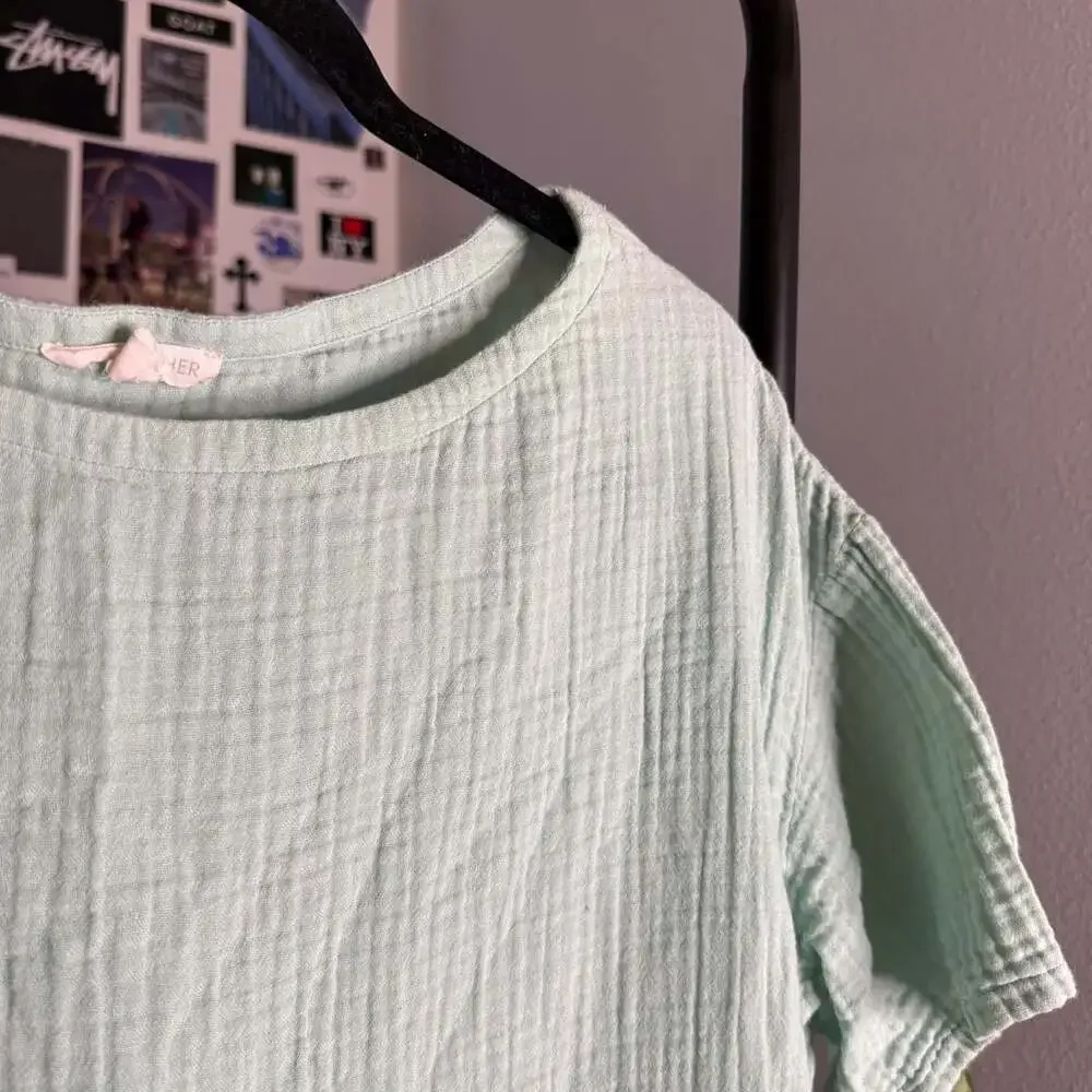 Eileen Fisher Crinkle Gauze Top Mint Green